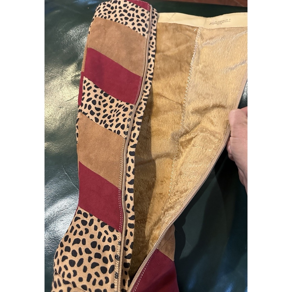Bamboo Leopard Print Tall Boots Brown Burgundy High Heel Pointy Toe Women's 9 - Picture 7 of 7